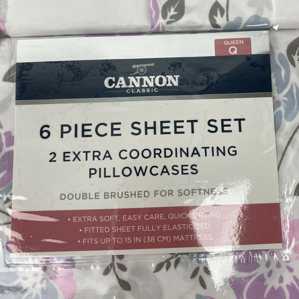 Cannon Classic Queen Sheet Set Pink Floral 6 Pc. - Picture 6 of 7